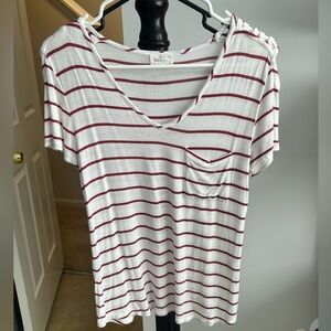 Glitz Red and White Striped V-Neck Tee